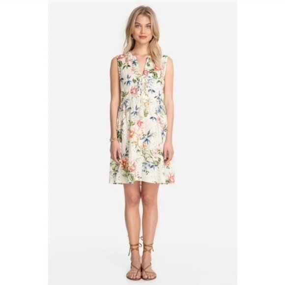 Johnny Was Dresses & Skirts - Johnny Was Jade Caprice Women Floral Lace Up Eyelet Silk Blend Mini Dress Size L
